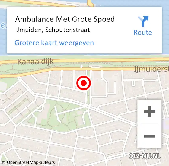 Locatie op kaart van de 112 melding: Ambulance Met Grote Spoed Naar IJmuiden, Schoutenstraat op 17 oktober 2022 07:28