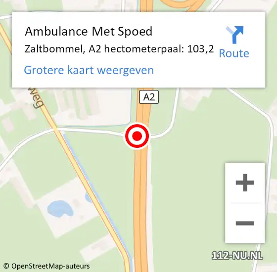 Locatie op kaart van de 112 melding: Ambulance Met Spoed Naar Zaltbommel, A2 hectometerpaal: 103,2 op 17 oktober 2022 07:38
