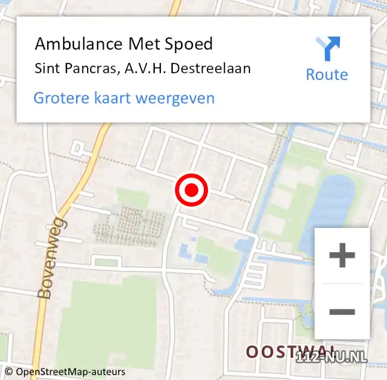 Locatie op kaart van de 112 melding: Ambulance Met Spoed Naar Sint Pancras, A.V.H. Destreelaan op 17 oktober 2022 07:47