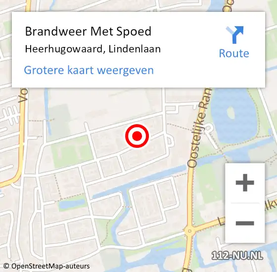 Locatie op kaart van de 112 melding: Brandweer Met Spoed Naar Heerhugowaard, Lindenlaan op 17 oktober 2022 07:52