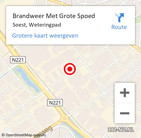 Locatie op kaart van de 112 melding: Brandweer Met Grote Spoed Naar Soest, Weteringpad op 17 oktober 2022 08:10