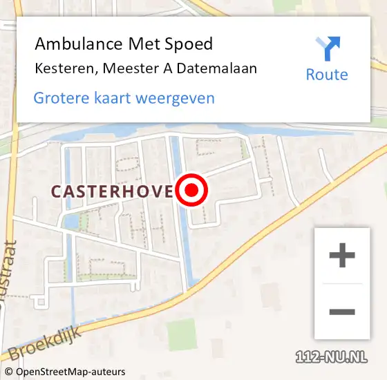 Locatie op kaart van de 112 melding: Ambulance Met Spoed Naar Kesteren, Meester A Datemalaan op 17 oktober 2022 08:12