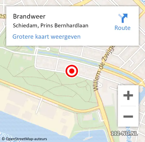 Locatie op kaart van de 112 melding: Brandweer Schiedam, Prins Bernhardlaan op 17 oktober 2022 08:29