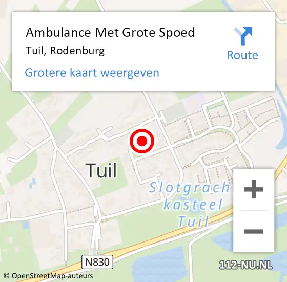 Locatie op kaart van de 112 melding: Ambulance Met Grote Spoed Naar Tuil, Rodenburg op 17 oktober 2022 08:40