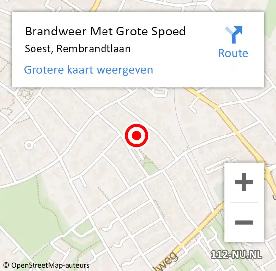 Locatie op kaart van de 112 melding: Brandweer Met Grote Spoed Naar Soest, Rembrandtlaan op 17 oktober 2022 09:39