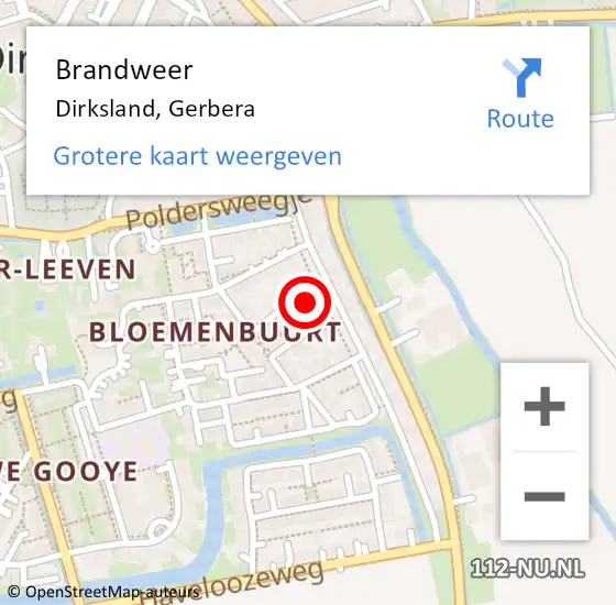 Locatie op kaart van de 112 melding: Brandweer Dirksland, Gerbera op 17 oktober 2022 09:55