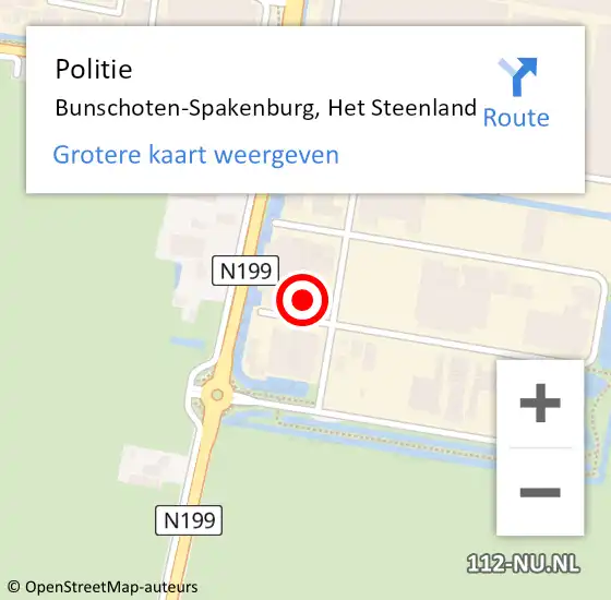 Locatie op kaart van de 112 melding: Politie Bunschoten-Spakenburg, Het Steenland op 17 oktober 2022 10:34