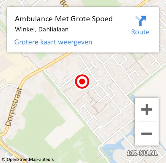 Locatie op kaart van de 112 melding: Ambulance Met Grote Spoed Naar Winkel, Dahlialaan op 1 augustus 2014 18:51