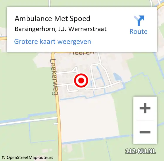 Locatie op kaart van de 112 melding: Ambulance Met Spoed Naar Barsingerhorn, J.J. Wernerstraat op 17 oktober 2022 10:47