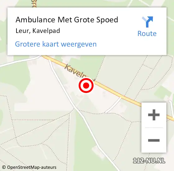 Locatie op kaart van de 112 melding: Ambulance Met Grote Spoed Naar Leur, Kavelpad op 17 oktober 2022 11:05