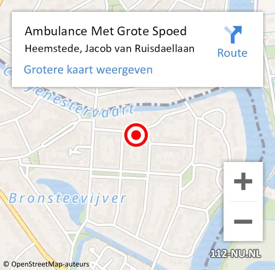 Locatie op kaart van de 112 melding: Ambulance Met Grote Spoed Naar Heemstede, Jacob van Ruisdaellaan op 17 oktober 2022 11:19