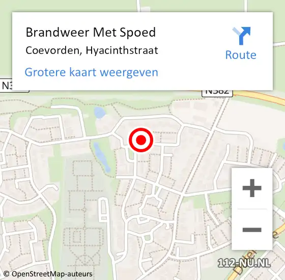 Locatie op kaart van de 112 melding: Brandweer Met Spoed Naar Coevorden, Hyacinthstraat op 17 oktober 2022 11:40