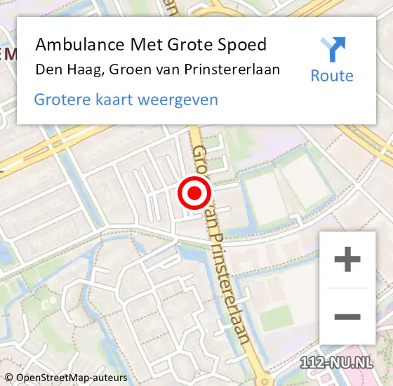 Locatie op kaart van de 112 melding: Ambulance Met Grote Spoed Naar Den Haag, Groen van Prinstererlaan op 17 oktober 2022 11:44