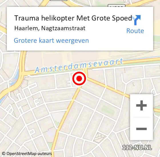 Locatie op kaart van de 112 melding: Trauma helikopter Met Grote Spoed Naar Haarlem, Nagtzaamstraat op 17 oktober 2022 11:48