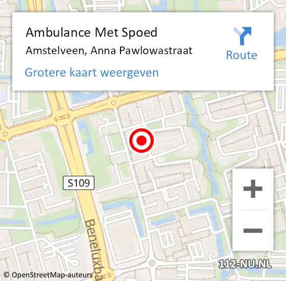 Locatie op kaart van de 112 melding: Ambulance Met Spoed Naar Amstelveen, Anna Pawlowastraat op 17 oktober 2022 11:58