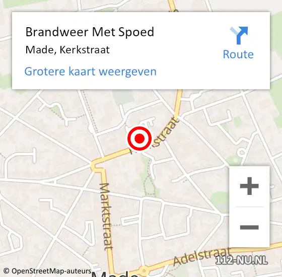 Locatie op kaart van de 112 melding: Brandweer Met Spoed Naar Made, Kerkstraat op 17 oktober 2022 12:06