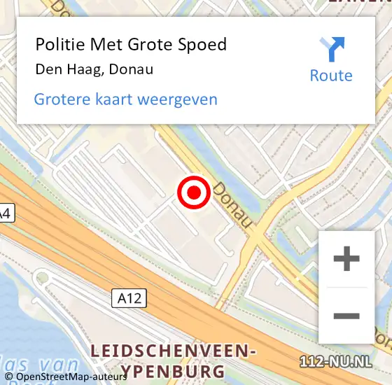 Locatie op kaart van de 112 melding: Politie Met Grote Spoed Naar Den Haag, Donau op 17 oktober 2022 12:15