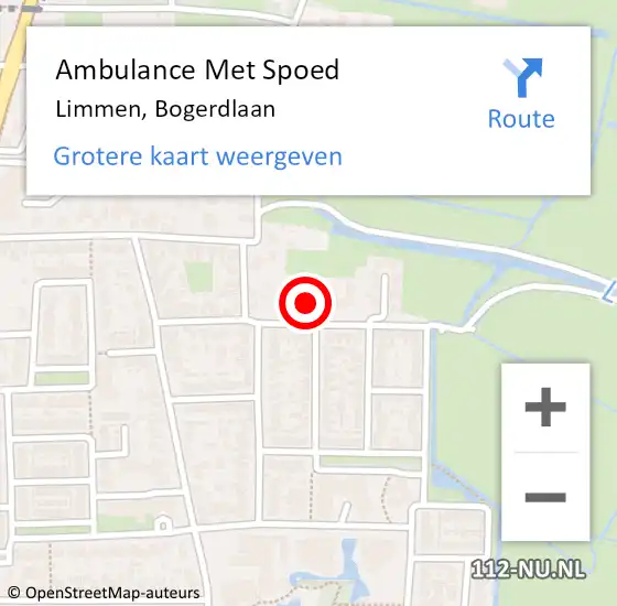 Locatie op kaart van de 112 melding: Ambulance Met Spoed Naar Limmen, Bogerdlaan op 17 oktober 2022 12:20