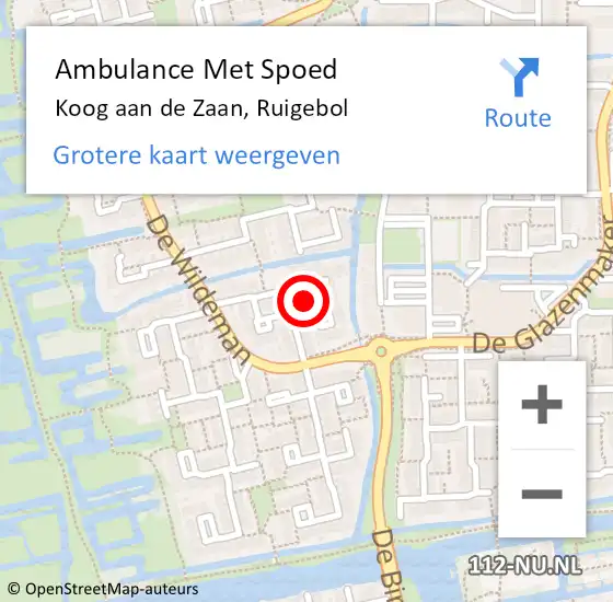 Locatie op kaart van de 112 melding: Ambulance Met Spoed Naar Koog aan de Zaan, Ruigebol op 17 oktober 2022 12:37