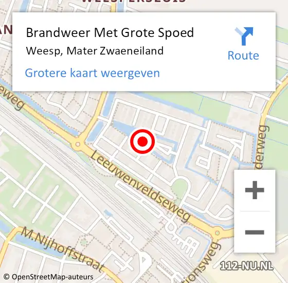 Locatie op kaart van de 112 melding: Brandweer Met Grote Spoed Naar Weesp, Mater Zwaeneiland op 17 oktober 2022 12:54