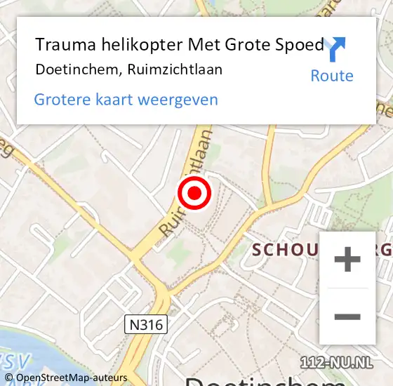 Locatie op kaart van de 112 melding: Trauma helikopter Met Grote Spoed Naar Doetinchem, Ruimzichtlaan op 17 oktober 2022 12:57