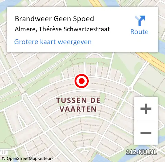 Locatie op kaart van de 112 melding: Brandweer Geen Spoed Naar Almere, Thérèse Schwartzestraat op 17 oktober 2022 13:20