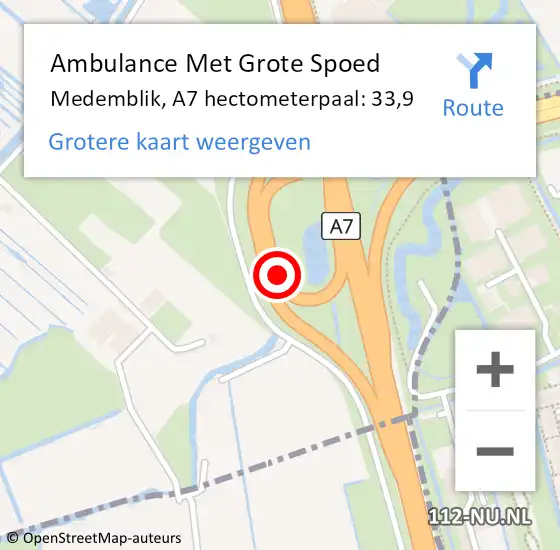 Locatie op kaart van de 112 melding: Ambulance Met Grote Spoed Naar Medemblik, A7 hectometerpaal: 33,9 op 17 oktober 2022 13:20
