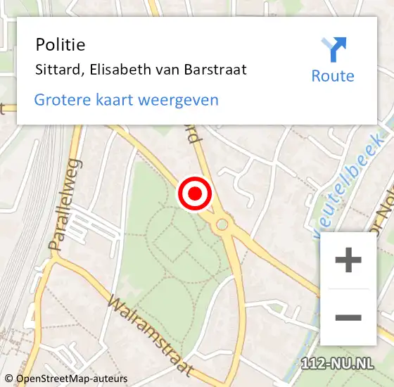 Locatie op kaart van de 112 melding: Politie Sittard, Elisabeth van Barstraat op 17 oktober 2022 13:38