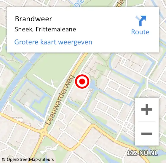 Locatie op kaart van de 112 melding: Brandweer Sneek, Frittemaleane op 17 oktober 2022 14:11