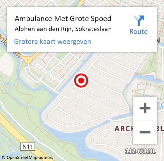 Locatie op kaart van de 112 melding: Ambulance Met Grote Spoed Naar Alphen aan den Rijn, Sokrateslaan op 17 oktober 2022 14:21