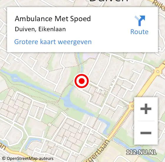 Locatie op kaart van de 112 melding: Ambulance Met Spoed Naar Duiven, Eikenlaan op 17 oktober 2022 14:26