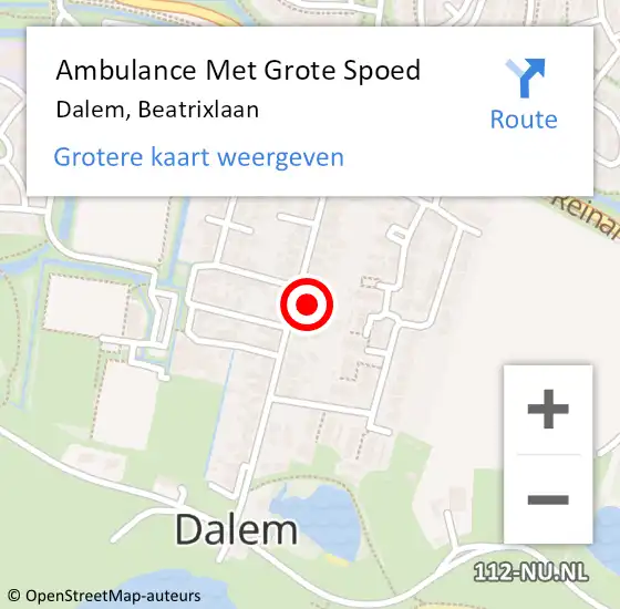 Locatie op kaart van de 112 melding: Ambulance Met Grote Spoed Naar Dalem, Beatrixlaan op 17 oktober 2022 14:48