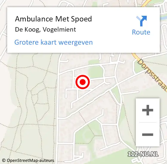 Locatie op kaart van de 112 melding: Ambulance Met Spoed Naar De Koog, Vogelmient op 17 oktober 2022 15:10