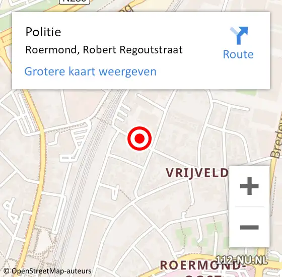 Locatie op kaart van de 112 melding: Politie Roermond, Robert Regoutstraat op 17 oktober 2022 15:14