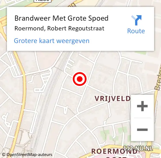 Locatie op kaart van de 112 melding: Brandweer Met Grote Spoed Naar Roermond, Robert Regoutstraat op 17 oktober 2022 15:14