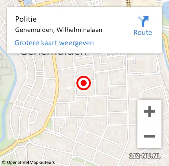 Locatie op kaart van de 112 melding: Politie Genemuiden, Wilhelminalaan op 17 oktober 2022 15:37