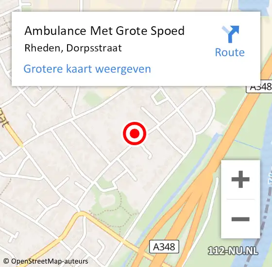 Locatie op kaart van de 112 melding: Ambulance Met Grote Spoed Naar Rheden, Dorpsstraat op 17 oktober 2022 15:49