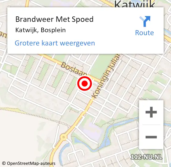 Locatie op kaart van de 112 melding: Brandweer Met Spoed Naar Katwijk, Bosplein op 17 oktober 2022 15:53