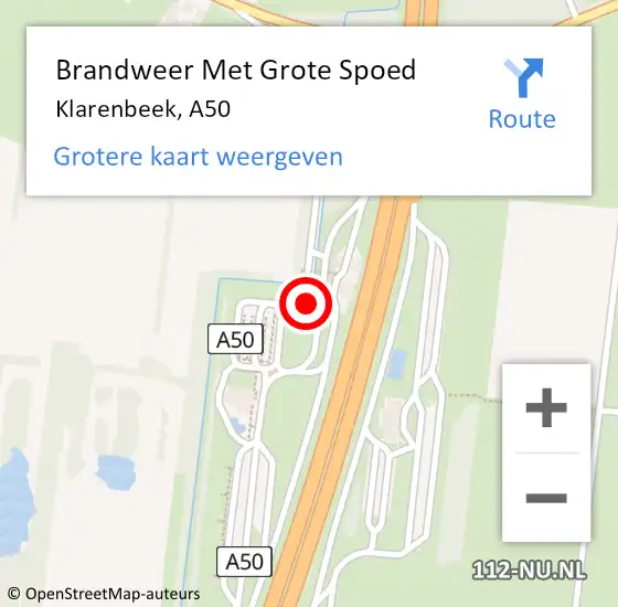 Locatie op kaart van de 112 melding: Brandweer Met Grote Spoed Naar Klarenbeek, A50 op 17 oktober 2022 15:57