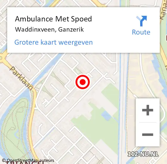 Locatie op kaart van de 112 melding: Ambulance Met Spoed Naar Waddinxveen, Ganzerik op 17 oktober 2022 16:13