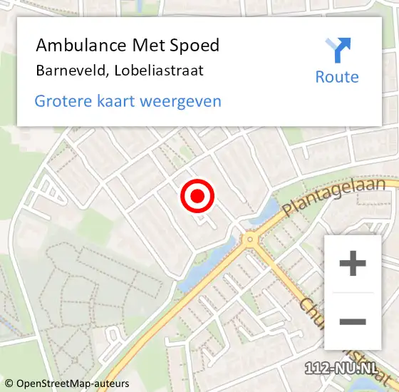 Locatie op kaart van de 112 melding: Ambulance Met Spoed Naar Barneveld, Lobeliastraat op 17 oktober 2022 16:14