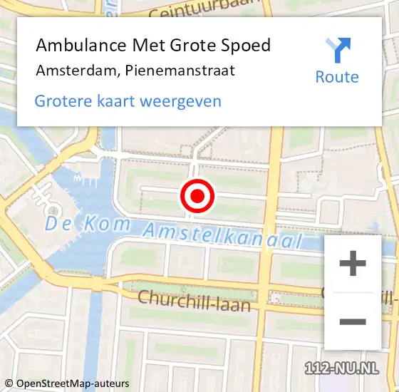 Locatie op kaart van de 112 melding: Ambulance Met Grote Spoed Naar Amsterdam, Pienemanstraat op 17 oktober 2022 16:33