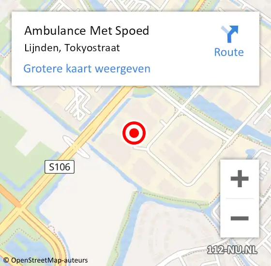 Locatie op kaart van de 112 melding: Ambulance Met Spoed Naar Lijnden, Tokyostraat op 17 oktober 2022 16:34