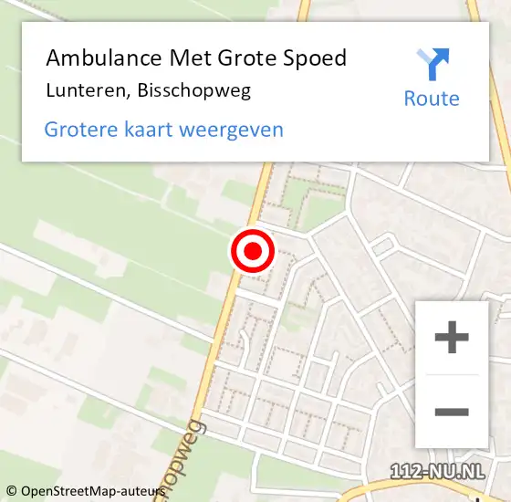 Locatie op kaart van de 112 melding: Ambulance Met Grote Spoed Naar Lunteren, Bisschopweg op 17 oktober 2022 16:34