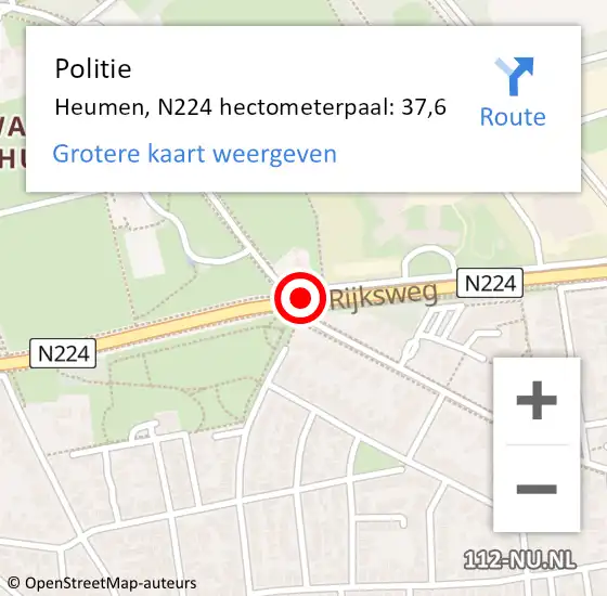Locatie op kaart van de 112 melding: Politie Heumen, N224 hectometerpaal: 37,6 op 17 oktober 2022 16:35