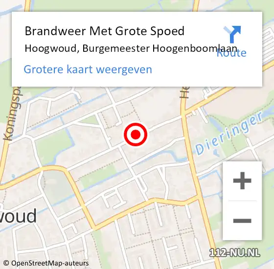 Locatie op kaart van de 112 melding: Brandweer Met Grote Spoed Naar Hoogwoud, Burgemeester Hoogenboomlaan op 17 oktober 2022 16:37