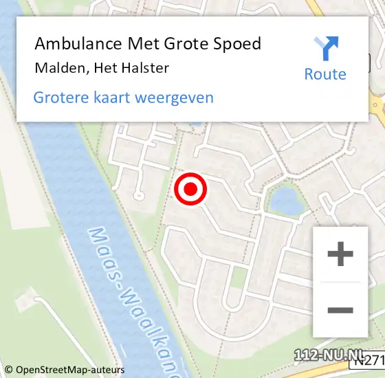 Locatie op kaart van de 112 melding: Ambulance Met Grote Spoed Naar Malden, Het Halster op 17 oktober 2022 17:32