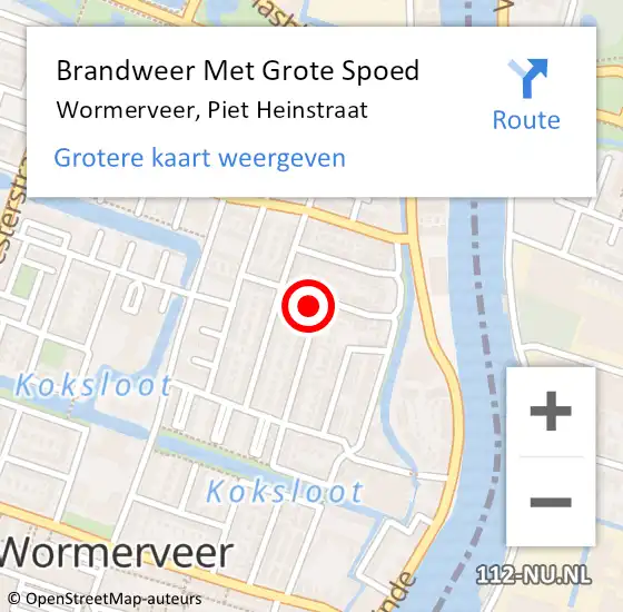 Locatie op kaart van de 112 melding: Brandweer Met Grote Spoed Naar Wormerveer, Piet Heinstraat op 17 oktober 2022 17:59