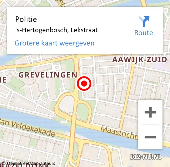 Locatie op kaart van de 112 melding: Politie 's-Hertogenbosch, Lekstraat op 17 oktober 2022 18:06