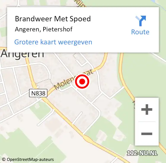 Locatie op kaart van de 112 melding: Brandweer Met Spoed Naar Angeren, Pietershof op 17 oktober 2022 18:50